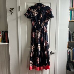 Rebecca Taylor Blue and Black Smocked Midi Dress